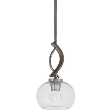 Monterey Mini Pendant Graphite & Painted Distressed Wood-look 7" Clear Bubble