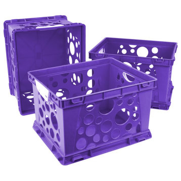 Large Storage and Filing Crate with Comfort Handles, Purple/White (Case of 3)