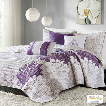Madison Park Printed Fabric 6-Piece Quilted Coverlet Set, Full/Queen