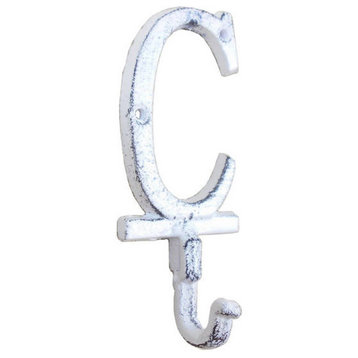 Whitewashed Cast Iron Letter C Alphabet Wall Hook 6''