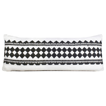 14" X 36" Black And White 100% Cotton Geometric Zippered Pillow