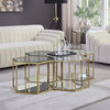 Sei Glass Top Coffee Table With Mirrored Base, Gold, 4-Piece