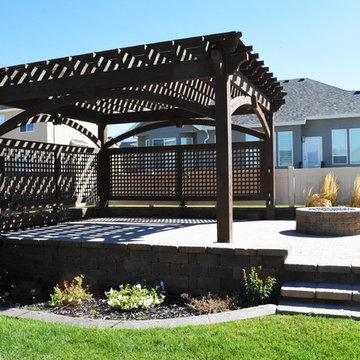 Pergola w/Privacy Lattices, Outdoor Power & Timber Frame Garden Boxes