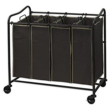 Heavy Duty 4-Bag Laundry Sorter Storage Rolling Cart, Brown