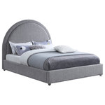 Meridian Furniture - Milo Velvet Upholstered Bed, Gray, Queen - Get ready for compliments when you add this Milo boucle fabric bed to your space. It's upholstered head to foot in rich grey boucle fabric, so it's soft to the touch and regal to the eye. The star of the show is the bed's rounded headboard, which stretches out tall above you for a look that oozes regality and sophisticated charm. Acrylic legs give the bed a somewhat modern finish.