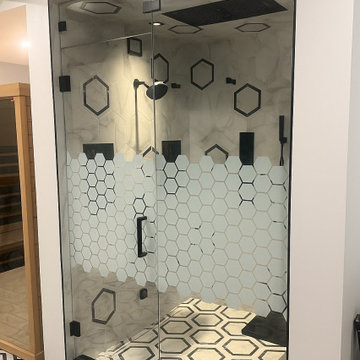 Frameless Shower Enclosure with Frosted Glass Privacy Design
