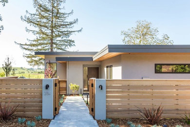 Trendy gray one-story stucco exterior home photo in San Francisco