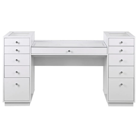 Odette Vanity Table Makeup Organizer with Top Display Drawers for Home Decor, White