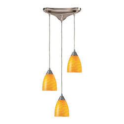 Elk Lighting - Elk Lighting Arco Baleno 3 Light Pendant, Satin Nickel and Canary Glass - Pendant Lighting