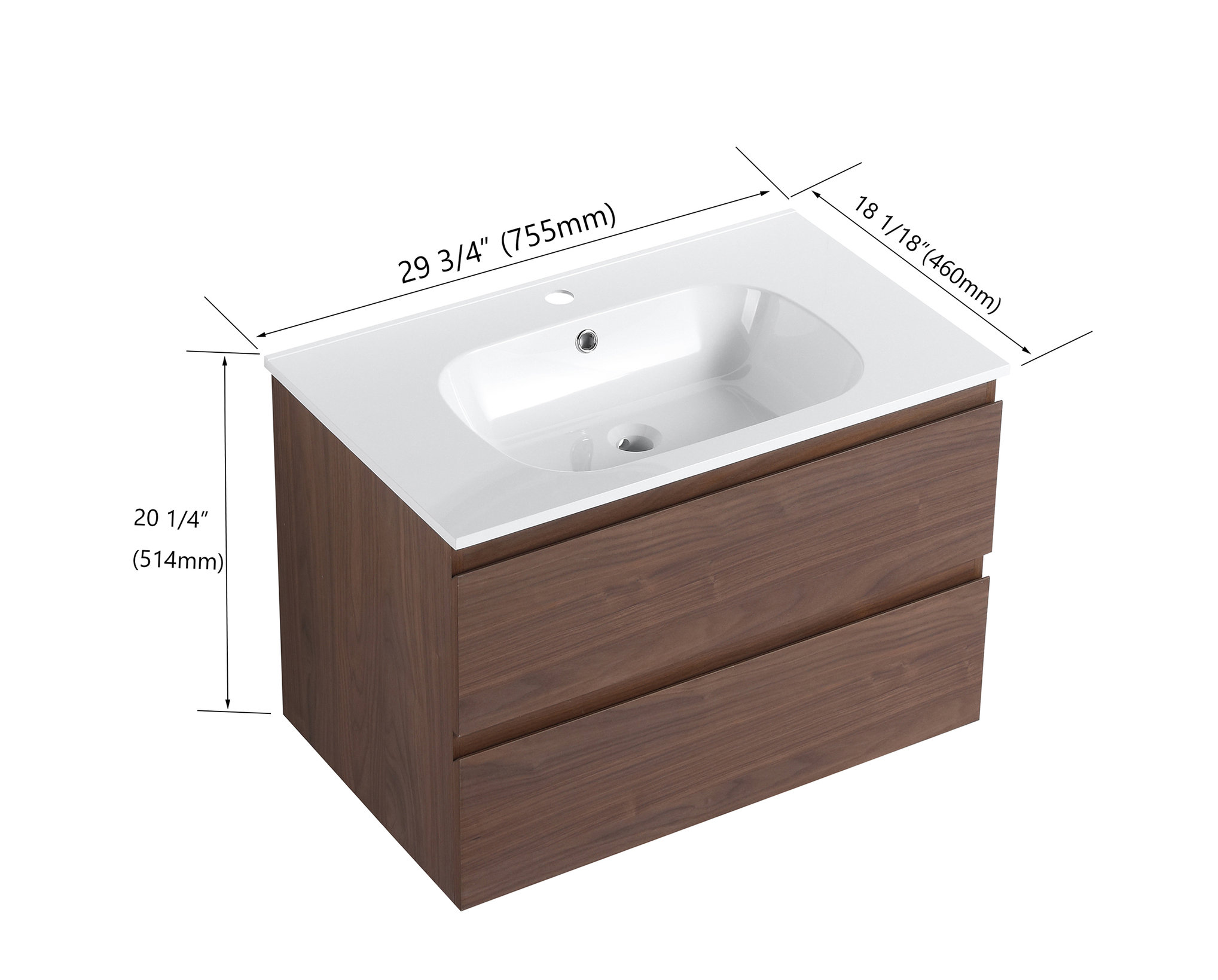 30" Wall-Mounted Bath Vanity, Top and Basin - Modern - Bathroom