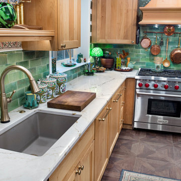 Artisan European-Style Transitional Kitchen |Natural Maple & Sage Green Accents