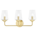 Mitzi by Hudson Valley Lighting - Kayla 3-Light Bath Bracket, Aged Brass, Clear Glass - Stylized and organic, Kayla contrasts smooth cylindrical lines with geometric shades of faceted glass.