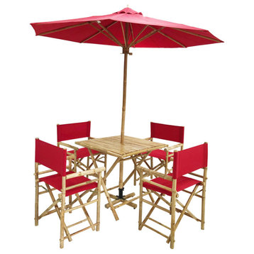 Outdoor Patio Set Umbrella Square Table Chairs, Pottery