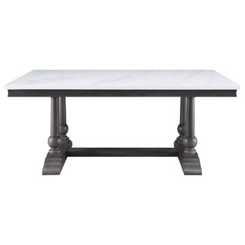 Acme Yabeina Dining Table Marble Top and Gray Oak Finish