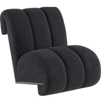 Swoon Faux Sheepskin Upholstered Accent Chair, Black, Black Oak Veneer