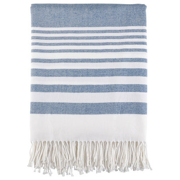 Classic Lightweight Striped Throw 2 Color -50"x60", Navy Blue