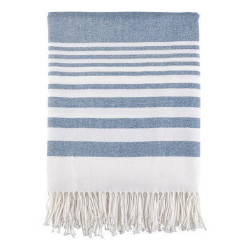 Classic Lightweight Striped Throw 2 Color -50"x60", Navy Blue