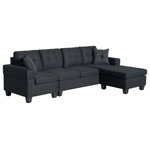 Lilola Home - Nala Black Fabric 97" Wide Reversible Sectional Sofa, Cupholders - The Nala Reversible Sectional Sofa is a contemporary and versatile addition to any living space. This sectional sofa features a reversible chaise, offering the flexibility to adapt to your room layout with ease. The inclusion of two convenient cupholders adds a practical touch, perfect for enjoying your favorite beverages while relaxing. Accompanying the sofa are two stylish throw pillows, enhancing comfort and adding an aesthetic flair. The generous seat width provides ample space, ensuring a comfortable seating experience for multiple people. Upholstered in a sleek black fabric, this sectional sofa is not only functional but also adds a touch of modern elegance to your home decor.