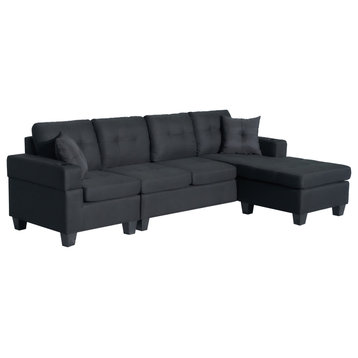 Nala Black Fabric 97" Wide Reversible Sectional Sofa, Cupholders