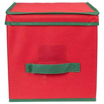 13" Red and Green Christmas Ornament Storage Box With Removable Dividers