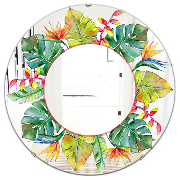 Designart Tropical Hawaii Leaves a Cabin Lodge Oval Or Round Decorative Mirror,
