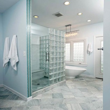 Glass Block Walls & Windows Highlight Modern Bath Remodel