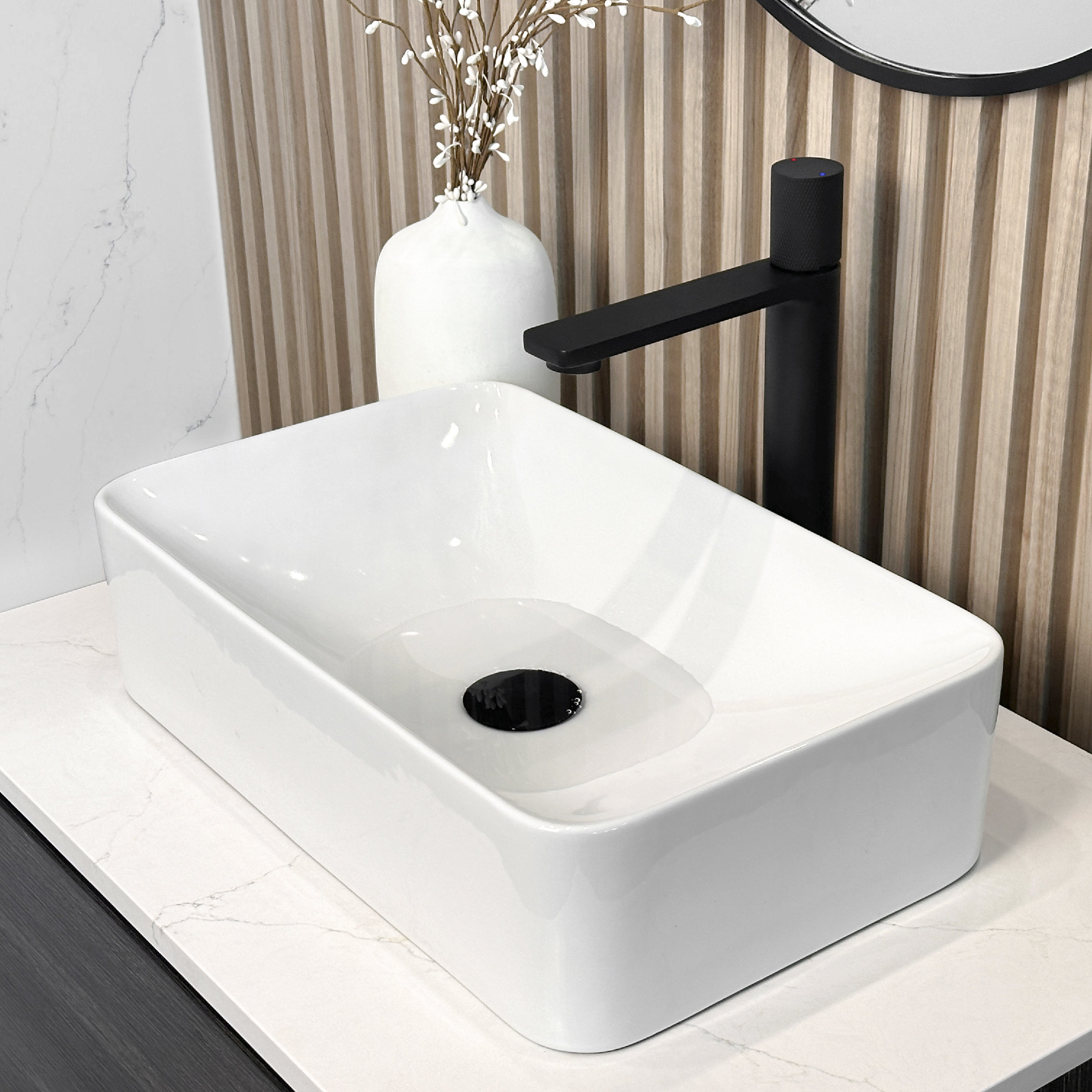 STYLISH Vessel Sink Pop-Up Drain with black ceramic cap without overflow