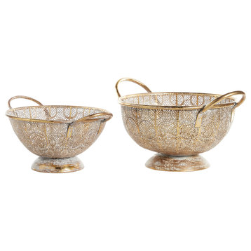Set of 2 Gold Metal Eclectic Decorative Bowl, 21", 19"