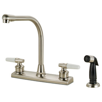 Two Handle Kitchen Faucet With Spray, Chrome, Satin Nickel
