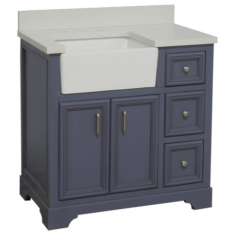 Zelda 36" Bathroom Vanity, Base: Powder Gray, Top: Quartz