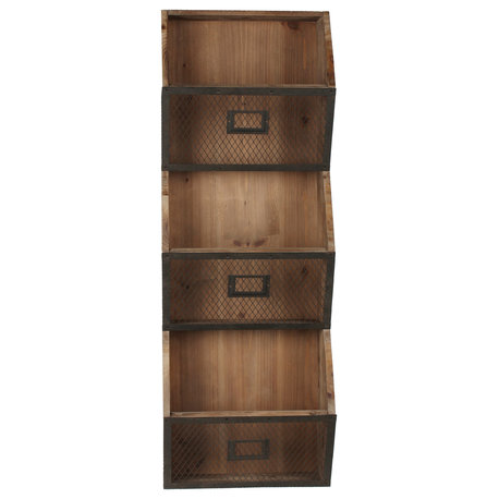 Burdock Wood Wall Vertical Storage Pockets, Rustic Brown