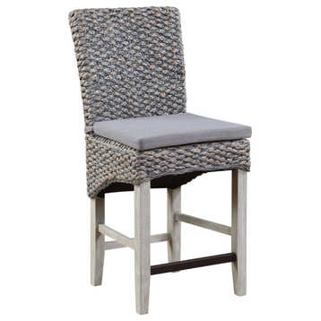 Coastal Seagrass Counter Height Dining Barstools With Cushion Set of 2 Grey