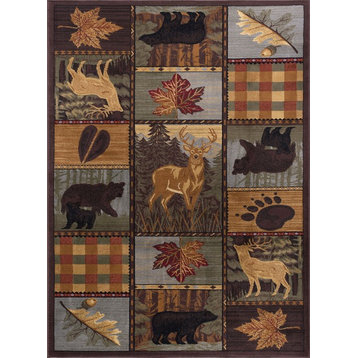 Colorblock Wildlife Novelty Lodge Pattern Multicolor Rectangle Rug, 5'x7'