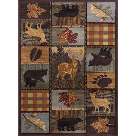 Colorblock Wildlife Novelty Lodge Pattern Multicolor Rectangle Rug, 8'x10'