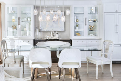 Inspiration for a transitional light wood floor and beige floor great room remodel in Toronto with gray walls