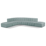 Meridian Furniture - Arc Vegan Leather Upholstered 7-Pc. L-Shaped Modular Sectional, Green - Unleash modern opulence with the Arc Vegan Leather 7pc. Sectional. Crafted for the modern connoisseur, this Sectional injects an air of refined luxury into any space. Its sleek silhouette, upholstered in supple mint green vegan leather, exudes timeless sophistication while the deep channel tufting adds textural intrigue, further elevating the chair's visual appeal. The modular design makes it a versatile chameleon, effortlessly adapting to your evolving needs and preferences. Whether you envision it gracing a chic living room corner, basking in the glow of a bedroom window, or adding a touch of drama to a home office, the Arc seamlessly complements your unique interior aesthetic.