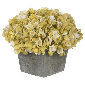 Artificial Sage/Cream Hydrangea in Grey-Washed Wood Cube