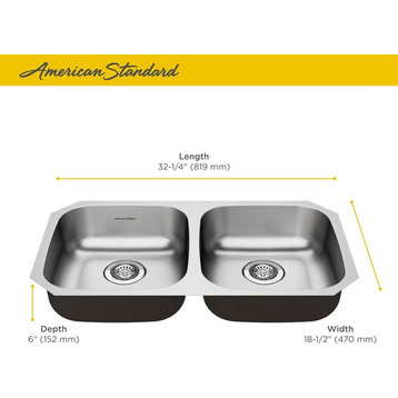 American Standard 18DB.6311800S Portsmouth 32-1/4" Drop In Double - Stainless