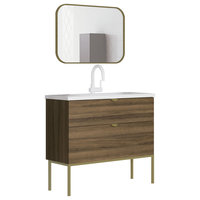 40" modern bathroom vanity set/smug sabanah walnut wood / vanity + sink + mirror
