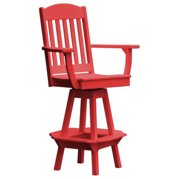 Poly Lumber Classic Swivel Bar Chair with Arms, Bright Red