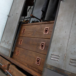 David Reused Scaffolding, Steel & Copper Wardrobe with Vintage Locker Doors - Wardrobe Storage Solutions