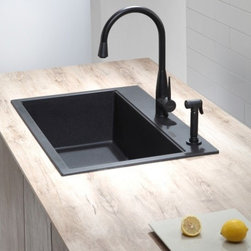 Kraus 31 1/5 inch Dual Mount Single Bowl Black Onyx Granite Kitchen Sink - Kitchen Sinks