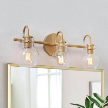 LNC 3-Light Matte Gold and Clear Glass Shade LED Modern Bathroom Vanity Light