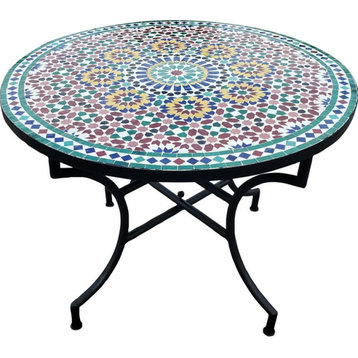 40" Moroccan Mosaic Table, Multi-Color Beldia Zina