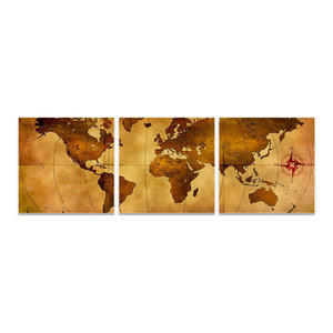 Wood Rectangle Panel Giclee Print Of World Map Natural Finish Brown Farmhouse Prints And Posters By Virventures