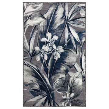 Canyon Tropical Leaf Indoor/Outdoor Rug, Charcoal, 3'2"x4'11"