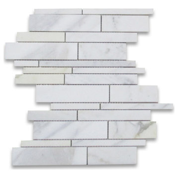 Statuary White Marble Random Strip Modern Brick Mosaic Tile Honed, 1 sheet