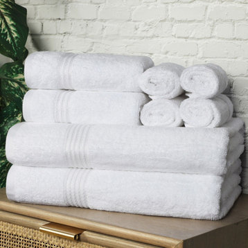 8 Piece Egyptian Cotton Solid Face Hand Bath Towels, White
