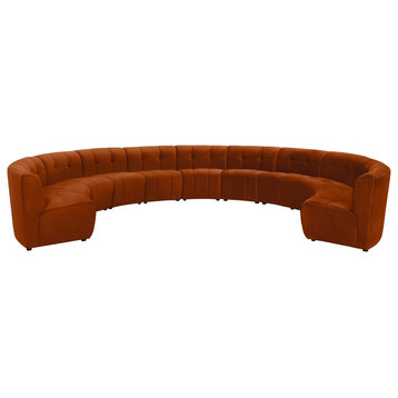 Maklaine 11-Piece Modular Contemporary Velvet Sectional Sofa in Mahogany
