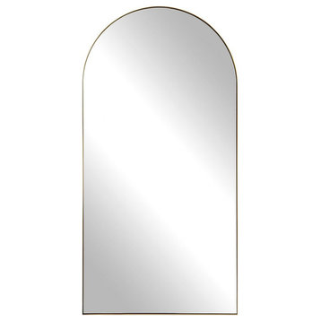 Modern Full-Length Arch Mirror in Antique Brass Finish Thin Polished Steel Edge